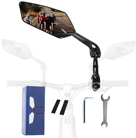 Foldable mirror for mountain bikes, 360-degree rotatable mirror, Bicycle Mirrors for Handlebars with Retractable & 360 ° Adjustable Lens（Left）