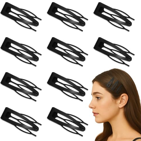 Zegnuem Pinzas para el pelo, color negro, 10 unidades, metal, pinzas de pelo para mujer, doble mango, 5 cm, para mujeres, niñas, peluquerías, peluquerías, arreglos para el cabello roto