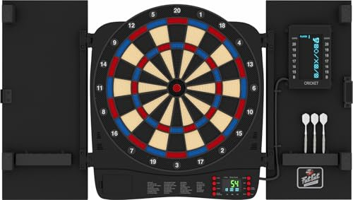 Fat Cat Cam Electronic Dart Board with Cabinet, Electric Dart Board for Adults, 13.5 Soft Tip Dart Board, 40 Games, LCD Display
