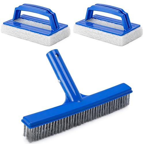 Set di spazzole per piscina – spazzola per la pulizia della piscina e spazzola in spugna – spazzola per piscina in acciaio inox con manico spazzola per piscina idromassaggio, pareti, pavimenti, Tegels