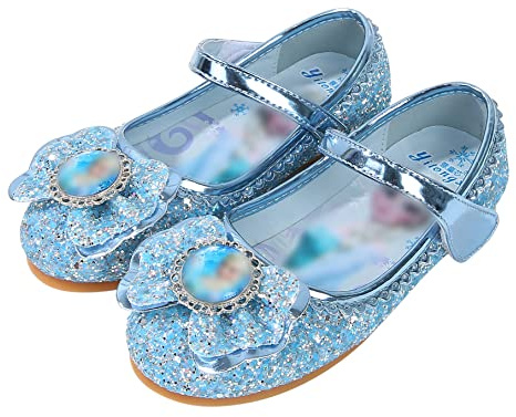 Eleasica Zapatos de Vestir Niña Princesa Elsa Zapatos de Disfraz Punta Cerrada Navidad Cumpleaños Regalo Sandalias de Vestir Sin Tacón Lentejuelas Cosplay Carnaval Halloween,Azul,23