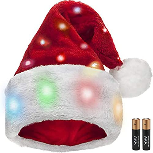 Winks Novelty Funny Light Up Santa Hat with Blinking Color-Changing LED Lights - Soft Plush Faux Fur Hat for Adults and Kids (1 Hat)