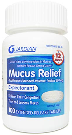 guardian Mucus Relief, 600mg Guaifenesin 12 Hour Extended Release, Chest Congestion Expectorant (100 Count Bottle)
