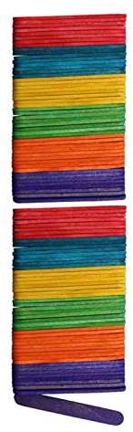 Glorex 6 2200 680 Bastelhölzer aus bunt lackiertem Birkenholz, in Form von Eisstäbchen, ca. 6,5 cm lang mit abgerundeten Enden, 100 Stück, vielseitig einsetzbar beim Basteln