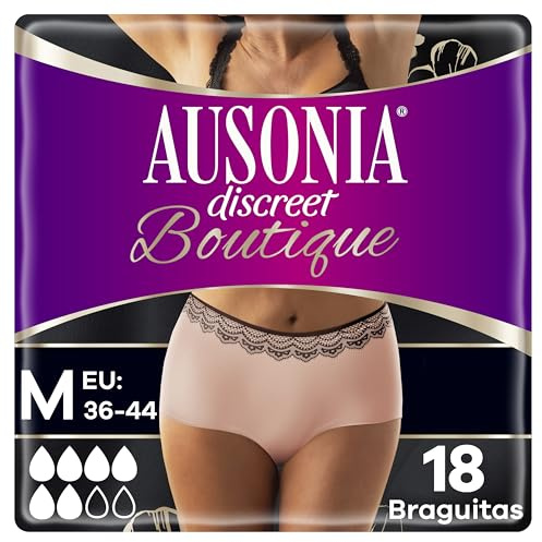 Ausonia Discreet Braguitas Boutique Beige Plus, Talla M, Pack de 18, Tacto Similar A La Ropa Interior, Superabsorbente, Diseño Curvo Para Un Ajuste Ceñido