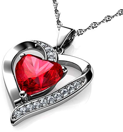 DEPHINI - Collana Cuore Argento 925 per Donna, Ciondolo con Zirconia Cubica, Gioielli Raffinati da Ragazza, Idea Regalo Originale Compleanno e Anniversario, Confezione Regalo Inclusa (Rosso)