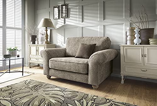 Abakus Direct Cuddle Chairs for Living Room - Elegant Ingrid 2 Seater Sofa Snuggle Chairs with Soft Luxury Braided Chenille Fabric | Sophisticated Cuddle Sofa in Warming Taupe | 145Wx95Dx90H