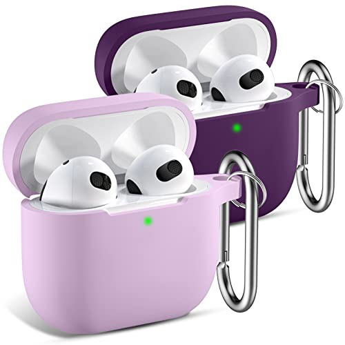 CeMiKa Funda para Airpods 3 2021, Fundas Protectora de Silicona para AirPods 3 Case, Estuche Protector de Cuerpo Completo Compatible con Apple AirPods 3.ª Generación, con Llavero - Lavanda/Ciruela