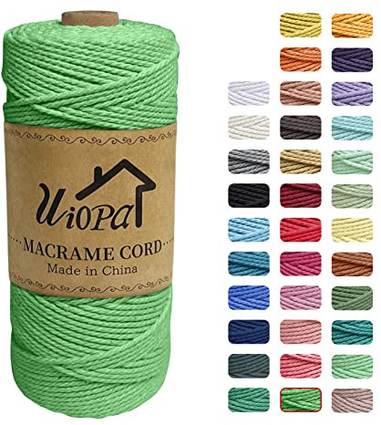 Uiopa Macrame Corda 2mm x 200m, Filo di Cotone 3 Strand Twisted, Filo Macrame Spago Colorato per Artigianato Fai da Te Piante da Appendere Acchiappasogni