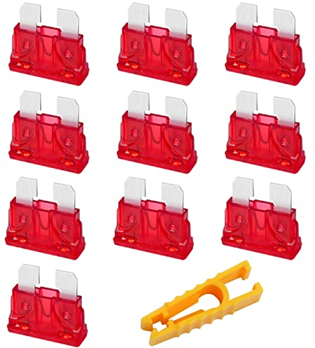 Kfz Sicherungen 10 Stk, JatilEr Autosicherungen 10A Standart, Flachsicherungen Kfz, Stecksicherung mit 1 Sicherungszieher für Auto/RV/LKW/Motorrad/Boot