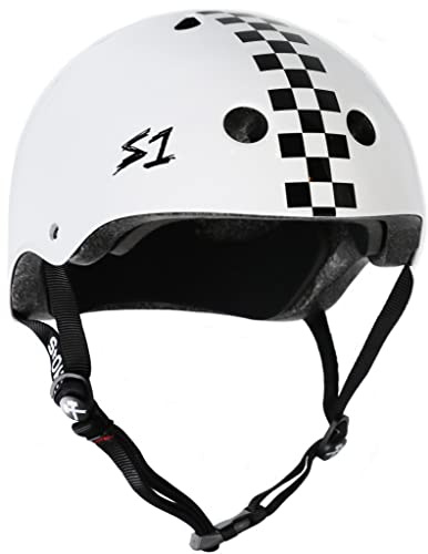 S1 Mega Lifer Helmet for Skateboarding, BMX, and Roller Skating - Extra-Large Fit for Bigger Heads - EPS Fusion Foam, CPSC & ASTM Certified - White Gloss w/Checkers XX-Large (25)