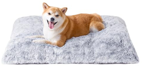 EHEYCIGA Calming Fluffy Dog Crate Bed For Large Dog 90x60x9cm, Grey | Anti Anxiety Soft Mat with Non-slip Bottom, Washable Dog Pad, Cozy Surface For Large Dog