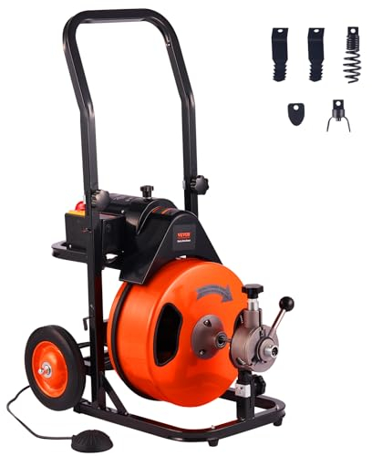 VEVOR Elektrische Rohrreinigungsmaschine 220V Rohrreiniger 30mx9,5mm Stahlkabel Rohrreinigungsspirale 1500U/min Leerlaufdrehzahl Abflussreiniger Abflussreinigungsmaschine Reinigungswerkzeuge