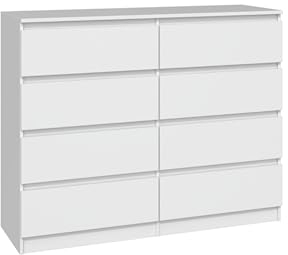 VBChome Kommode mit 8 Schubladen 120 x 40 x 97 cm Weiß Matt Grifflose Schubladenkommode Mehrzweckschrank für Flur Schlafzimmer Wohnzimmer Kinderzimmer Modern Weiß Matt