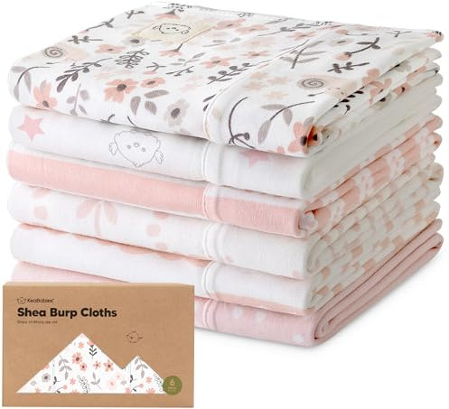 Bio Spucktücher Baby Junge, Mädchen - 6er-Pack Große Baumwoll Mulltücher Baby Waschlappen, Super Saugfähig, Ultraweiches Neugeborene Set, Geschlechtsneutral, Maschinenwaschbar, Langlebig (Sweet Charm)