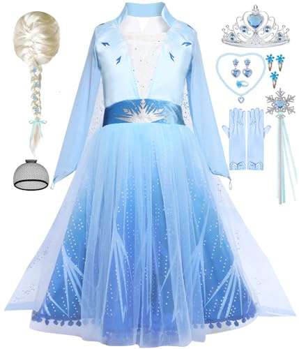 iTVTi Princess Costume for Little Girls Snow Princess Dress Blue Cosplay Outfit Halloween Carnival Party Christmas, 7-8Y (Tag 150)