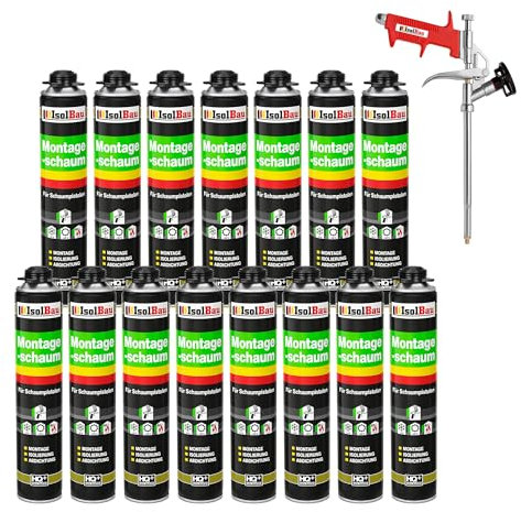 Isolbau Kit de mousse de construction – Comprend 15 x mousse de montage B2 1K avec un excellent son et une isolation thermique (750 ml chacun) et 1 pistolet à mousse, remblayage