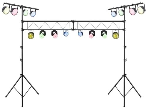 COSTWAY Support d'Éclairage LED avec Hauteur Réglable 180 à 350 cm Charge 100KG, Support de Lumière Trépied Portable avec barre en ‘T’, pour Scène Concerts Théâtres Cérémonies Fêtes