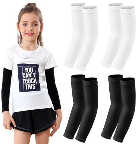 Newbyinn Armlinge Kinder 4 Paare, Arm Sleeve ärmel schutz UV Armstulpen Armstrümpfe Armmanschette für Basketball Volleyball Fußball Sport Mädchen Jungen