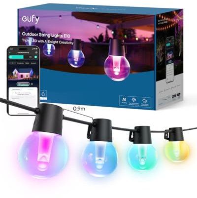 eufy Security Außen-Lichterkette E10, 29m mit 30 Smart RGBWW LEDs, Endlose AI-Lichtmodi für Feste, Feiern, IP65 Wasserdicht für Garten, Zaun, Balkon, Integration mit Kameras, Sprach- & App-Steuerung