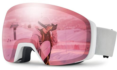 CARFIA Verspiegelte Skibrille Damen Rosa Ski Brille für Mädchen/Kleinen Gesichtern 100% UV Schutz Pink Snowboard Ski Goggles