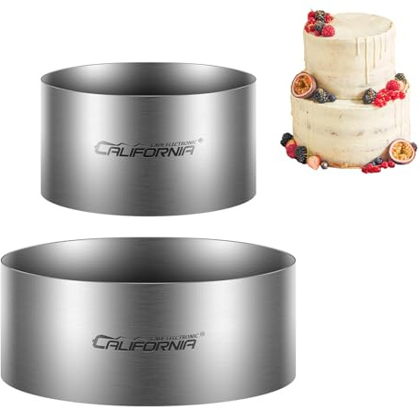CALIFORNIA CADE ELECTRONIC 2Pcs Cake Mold-Cake Ring 6 inch & 8 Inch for Baking, Fixed Round Stainless Steel Baking Ring for Mousse Dessert Cutting Icing Decorating