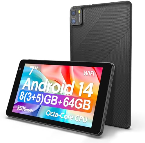 BAKEN 7 inch Tablets Android 14,8GBRAM + 64 GB ROM, (Expandable 1TB) Tablet PC with Quad Core Processor,3500 Mah, Dual Camera,WiFi, Bluetooth,Portable Tablet PC with Case(Black)