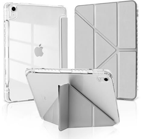 MuyDoux Fodral för iPad A16 11 tum 2025/iPad 10:e Gen 10,9 tum 2022 med pennhållare, stående 5 hörn hopfällbart fodral, transparent gult stötsäkert, grå