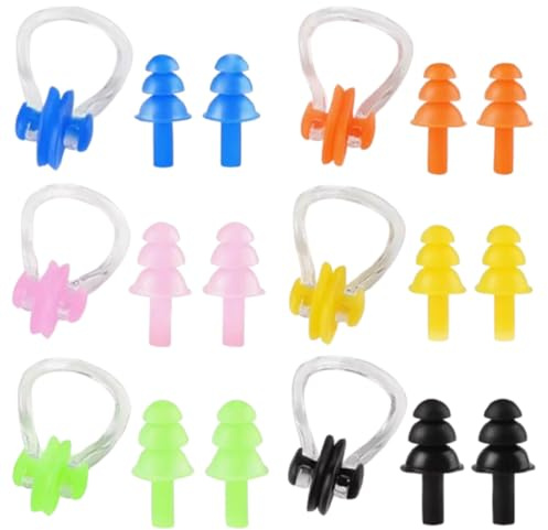 Set de 6 pinzas para la nariz impermeables para nadar. Son adecuadas tanto para adultos como para niños,Los colores incluyen negro,rosa, azul,amarillo limón, anaranjado y verde menta.
