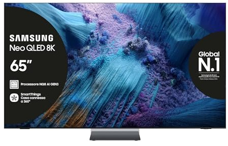 Samsung Neo QLED 8K Vision AI Smart TV 65'' QE65QN990FTXZT Mini LED, NQ8 AI Gen3 Processor, AI Upscaling Pro, Glare Free, Dolby Atmos & OTS Pro, Infinity Air Design, PACCHETTO INTRATTENIMENTO, 2025