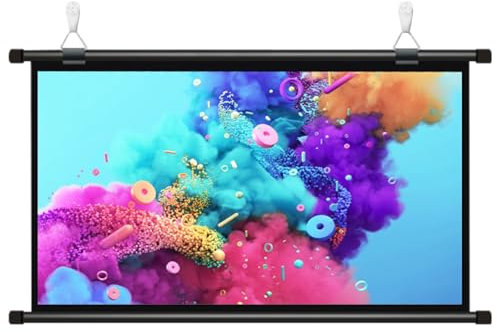 Toile Videoprojecteur Enroulable, Écran De Projection Manuel, pour Videoprojecteur En HD TV 16:9 4:3 Ecran De Projection Portable, Fixation Mur Ou Plafond, Anti-Plis Ecran Projecteur(16:9,30)