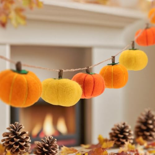 9 Piezas Fieltro Calabaza de Felpa Decoraciones de Otoño, 3,5cm Mini Calabaza Pequeña, Halloween, Acción de Gracias, Decoración de Mesa para el Hogar, Adorno Colgante Otoñal de 135 cm