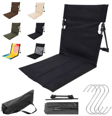 Gonggi Folding Beach Chair, Beach Chairs Low Folding Lightweight, Floor Chair with Back Support for Fishing Barbecues Hiking Traveling Outdoors Activities Camping Chaired (Black)