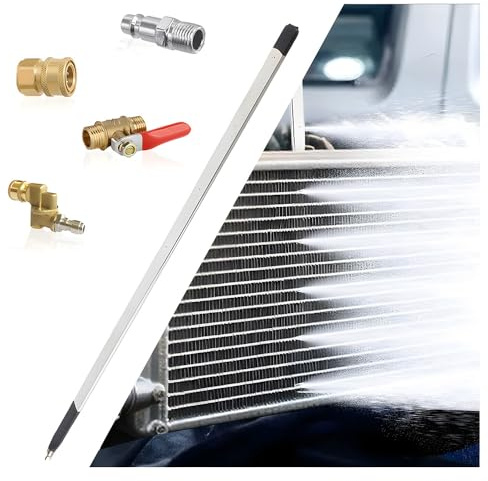 40'' Car Radiator Cleaning Wand,Dual-Use Radiator Cleaner Wands for Pressure Washer & Pressure Air,Pump Flush Car Truck Radiator Power Washer Wand Max 4500PSI Pressure Washer with Six 25° Fan Nozzle