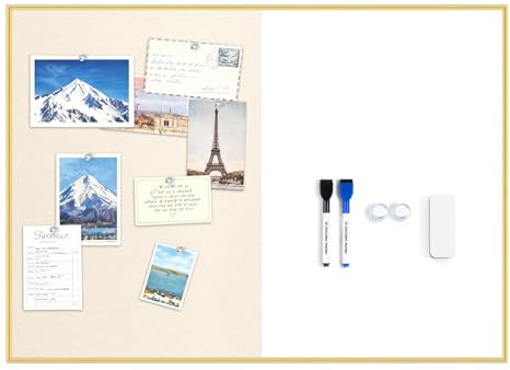 ARCOBIS Dry Erase Cork Board Combo, 24X18 Whiteboard with Linen for Wall, Magnetic Dry Erase Bulletin Board, Vision Board for Home, Office, School, Off White