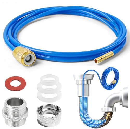 Hochdruck Rohrreiniger, 3M Rohrreinigungsschlauch für Wasserhahn mit Messingdüse & Dichtungen, Abflussreiniger Schlauch für M22 M24 1/2 Zoll, Rohrreinigungsgerät gegen Verstopfung, Blau