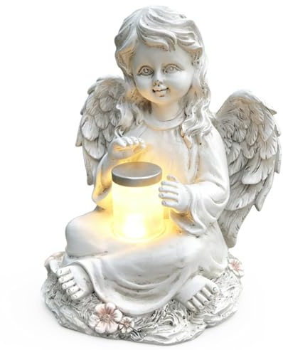 VOHESEA - Statue solare di angelo da giardino, ragazza, angelo per tomba, resistente agli agenti atmosferici, angelo in preghiera con luci LED, luci solari per tomba per esterni, resistente agli