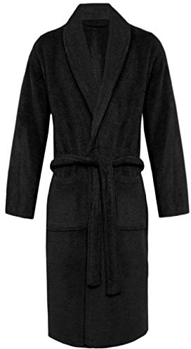 Unisex Mens Womens 100% Luxury Egyptian Cotton Super Soft Terry Towelling Bath Robe Ladies Dressing Gowns Towel Bathrobe Nightwear (UK, Alpha, One Size, Regular, Regular, Black/Shawl Neck)