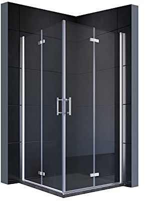 SONNI Eckeinstieg Duschkabine 100x100 cm Dusche Falttür 180º Duschwand Duschabtrennung NANO Glas