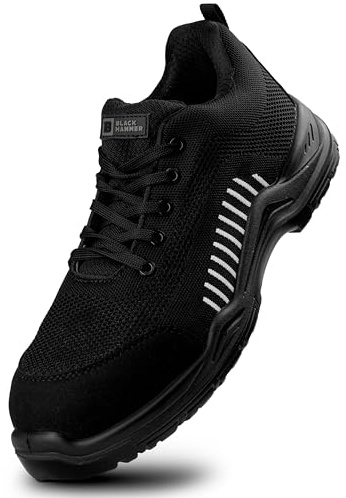 Black Hammer Safety Trainers Mens Composite Toe | Lightweight, Slip & Puncture Resistant, Comfortable Professional Grade Trainer Work Shoe S1P SRC 2222 (10 UK,B-White)