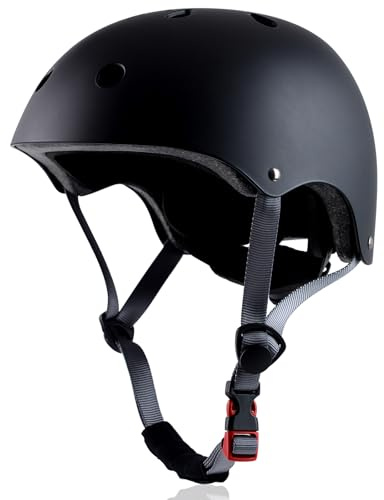 OUWOR Adult Skateboard Bike Helmet for Men and Women, Lightweight Adjustable, Multi-Sport for Bicycle Skate Scooter (Black, Large)