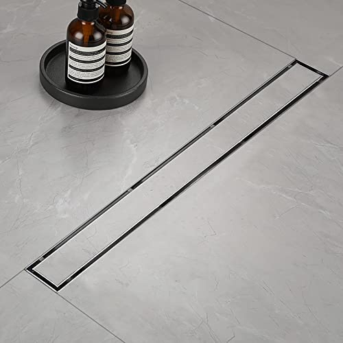 Duschrinne, Befliesbar Duschrinne extra flach 80 cm, Edelstahl Bodenablauf Komplettset mit Siphon Haarsieb