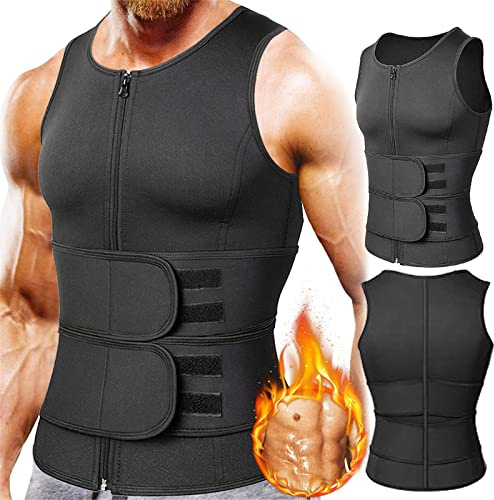Body Shaper da uomo, con doppia cintura, supporto per la schiena, corsetto dimagrante, sauna, bruciatura grassa, fitness top (nero, XXL)