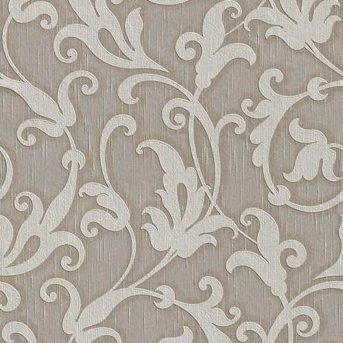 Profhome Carta da parati in stile Barocco 954906-GU carta da parati tessile grigio marrone 0,53 m x 10,05 m / 5,33 m2