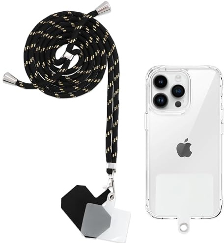 Yoedge Cordón Cuerda Universal Correa Colgante para Movil con 2 Phone Lanyard Parcheas, Correas Ajustable Cuello Cadena de Nylon con Todos los teléfonos Inteligentes con Llaver, Oro Negro