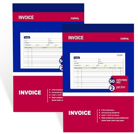 2 Packs Invoice Book for Small Business 2-Part Carbonless, 5-1/8”x7-29/32” Receipt Book for Small Business, White/Canary Invoice Receipt Book, Purchase Order, Sales Order(50 Sets per Book)