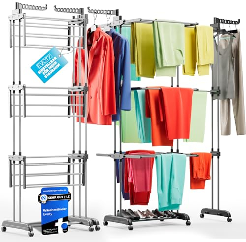 Evoty Wäscheständer Turm Klappbar, Ausziehbar & Platzsparend | Wäscheturm, Turmwäscheständer Hoch, Clothes Drying Rack 4 Etagen & 5 Wäschebügel inklusive