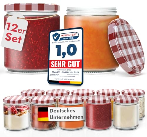 Oramics Einmachgläser 12 Stück mit Schraubdeckel 580 ml TO Ø 82mm Vorratsgläser Sturzgläser Set zum Einkochen, Konservieren und Servieren als Dessertgläser – Marmeladengläser, Aufbewahrungsgläser
