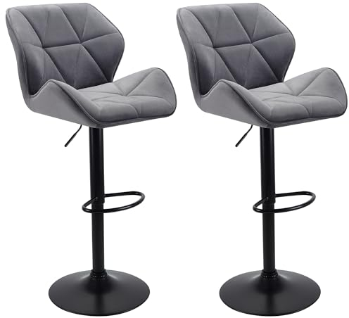 WangPangzi Barhocker,2er Set Samt-Barhocker, verstellbare hohe Barhocker mit Fußstütze, Thekenstühle für Kücheninseln/Hausbar, drehbarer Gaslift/Stahlfuß(Dunkelgrau)