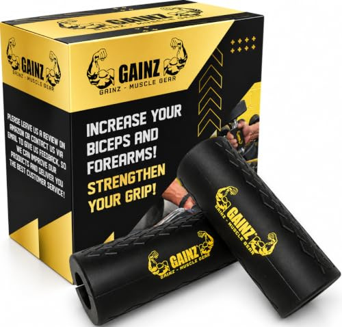 Gainz - Thick Grips Dumbell/Barbell Weight Lifting Adapters for Fat Bar - Grow Bigger Biceps - Training, Bodybuilding (Set of 2)